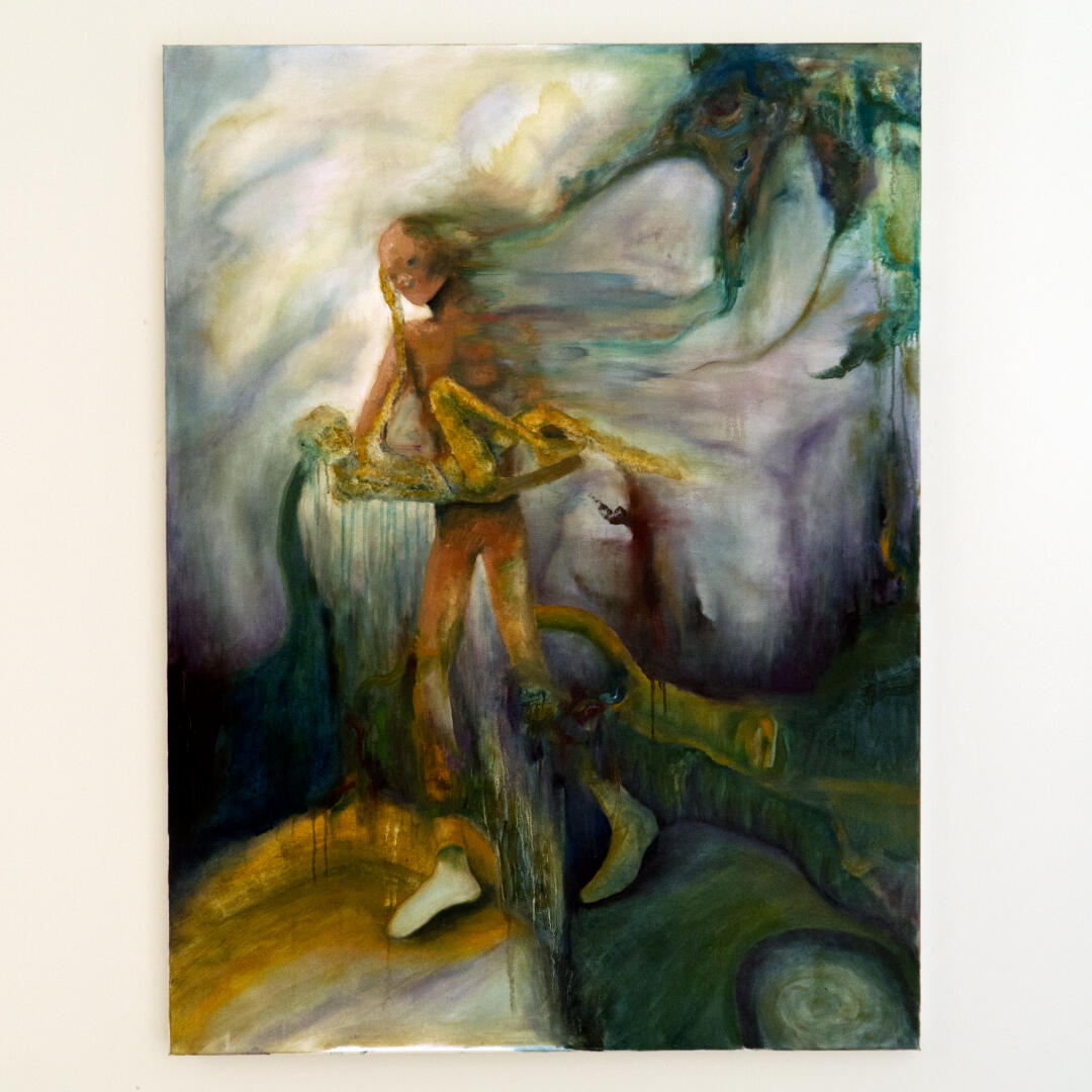 'Intrusion'; Oil on canvas; 90 x 120 cm; sold